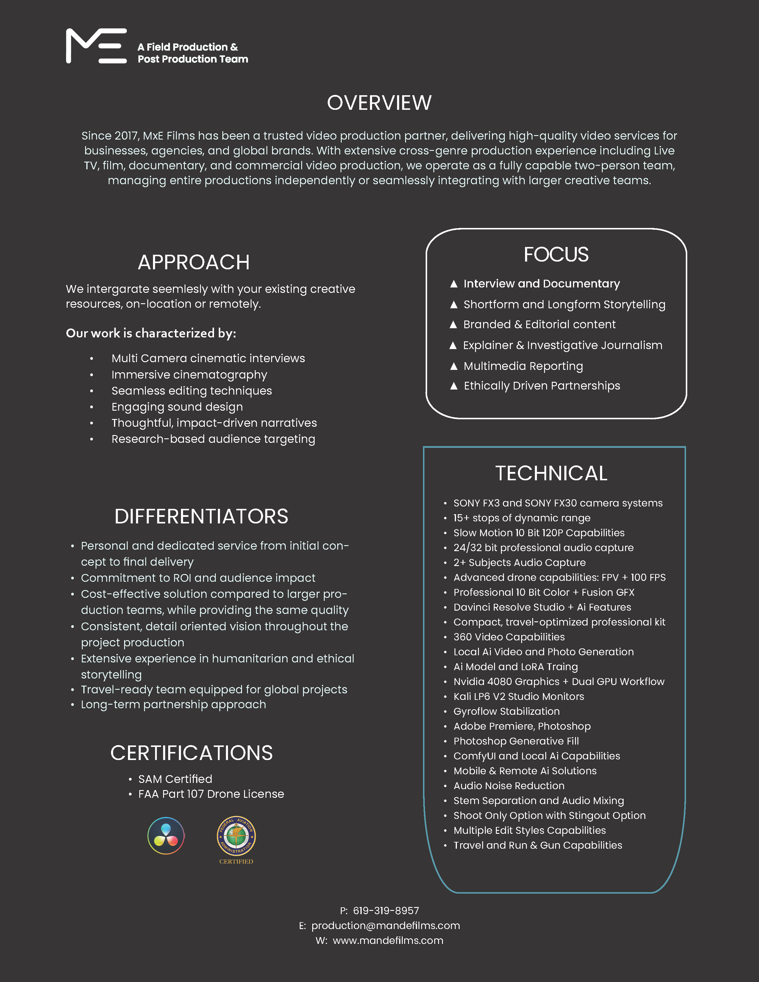 M&E Films Capabilities Sheet